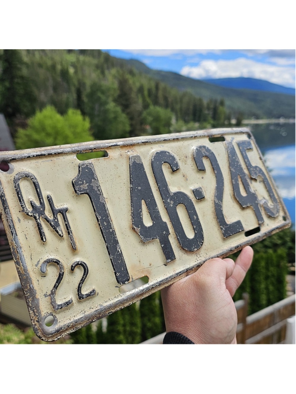 1922 Ontario License Plate 146-245 Vintage Antique Metal Auto Tag Canada